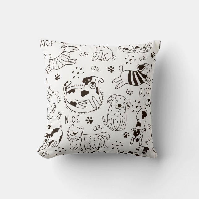 Funny Dogs doodle  Throw Pillow (Front)