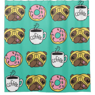 Funny dogs, doughnuts, coffee pattern.