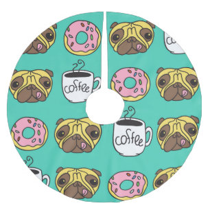 Funny dogs, doughnuts, coffee pattern. brushed polyester tree skirt