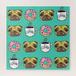Funny dogs, doughnuts, coffee pattern. jigsaw puzzle