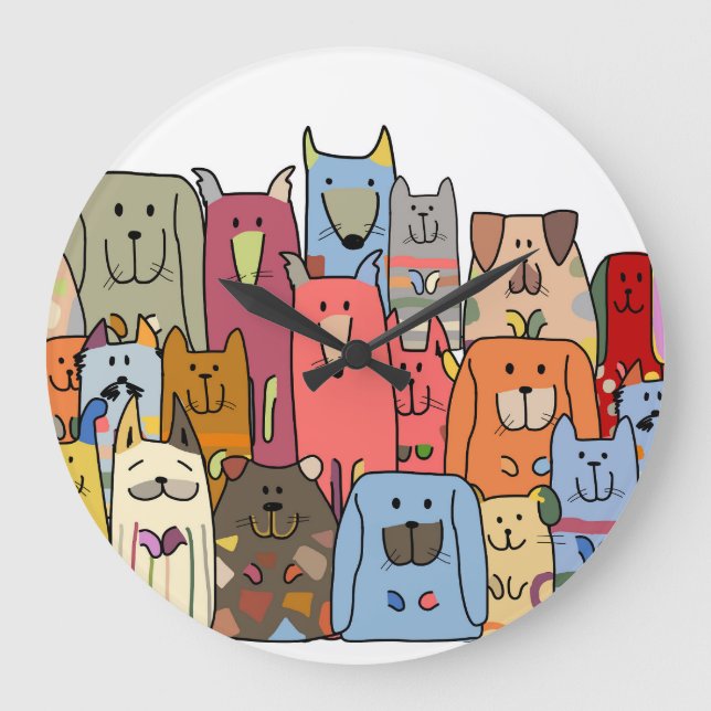 Funny dogs family: seamless pattern. large clock (Front)