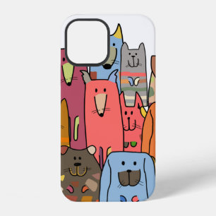 Funny dogs family, seamless pattern, vintage illus iPhone 12 case