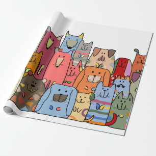 Funny dogs family, seamless pattern, vintage illus wrapping paper