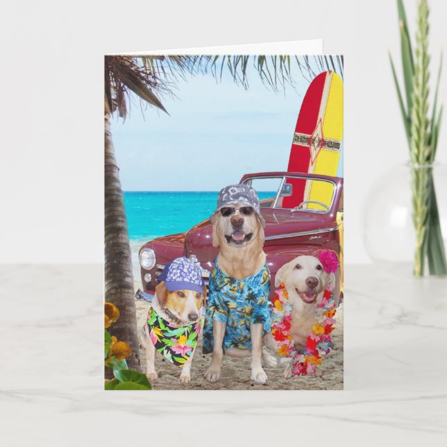 Funny Dogs Hawaiian/Surfer Birthday Card (Front)