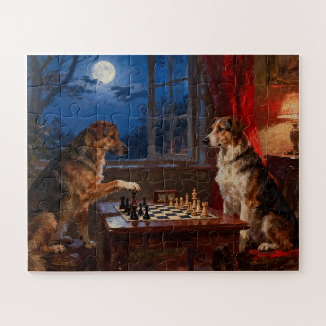 Funny Dogs Playing Chess Dog Lover Gift Jigsaw Puzzle (Horizontal)