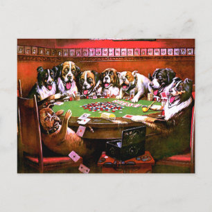 Funny Dogs Playing Poker Postcard