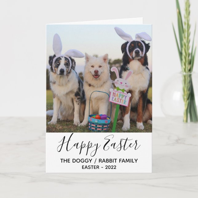 Funny Dogs with Rabbit Ears Happy Easter Photo Holiday Card (Front)
