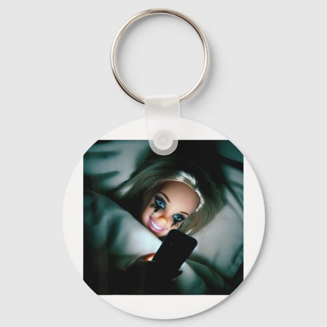 Funny Doll Crying Face Meme Scrolling Sarcastic Hu Keychain (Front)