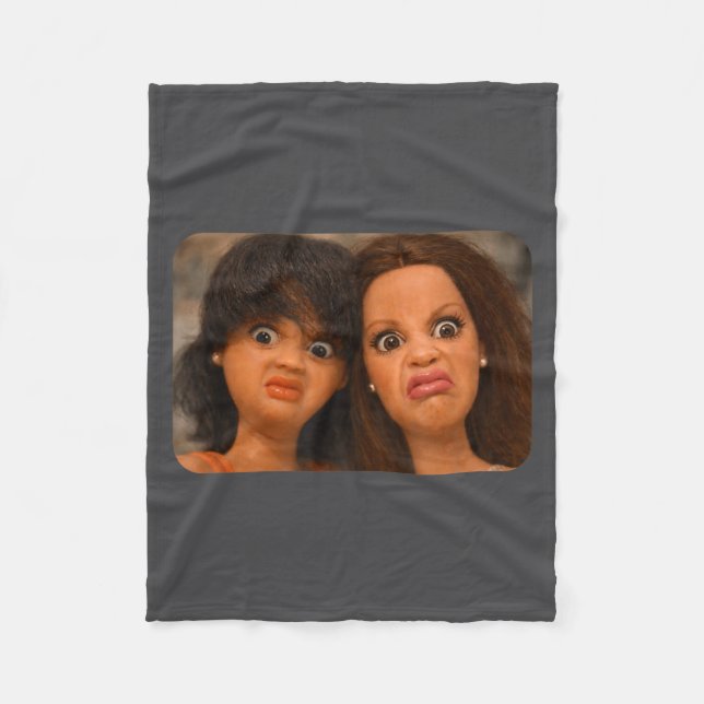 Funny Doll Face Meme Hilarious Disgusting 2 Dolls  Fleece Blanket (Front)