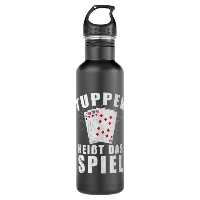 Funny dolls Schrömen card game Rheinland saying 710 Ml Water Bottle (Front)