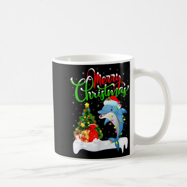 Funny Dolphin Fish Lover Xmas Lighting Dolphin Chr Coffee Mug (Right)