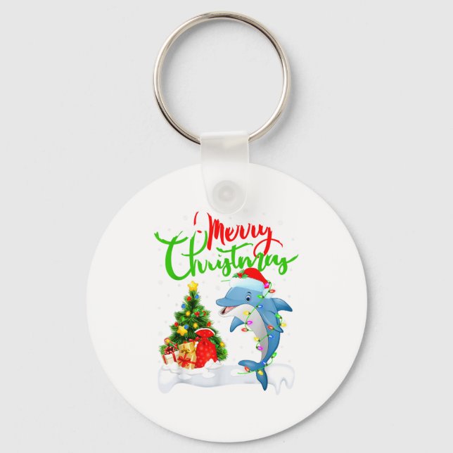 Funny Dolphin Fish Lover Xmas Lighting Dolphin Chr Keychain (Front)