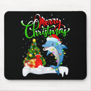 Funny Dolphin Fish Lover Xmas Lighting Dolphin Chr Mouse Pad