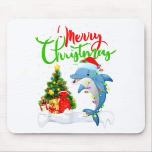 Funny Dolphin Fish Lover Xmas Lighting Dolphin Chr Mouse Pad