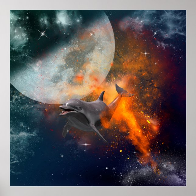 Funny dolphin in the universe poster (Front)