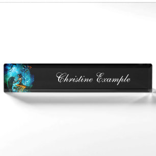 Funny dolphin playing with cute mermaid nameplate