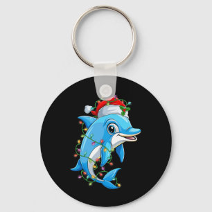 Funny Dolphin Santa Hat Christmas Tree Lights Xmas Keychain