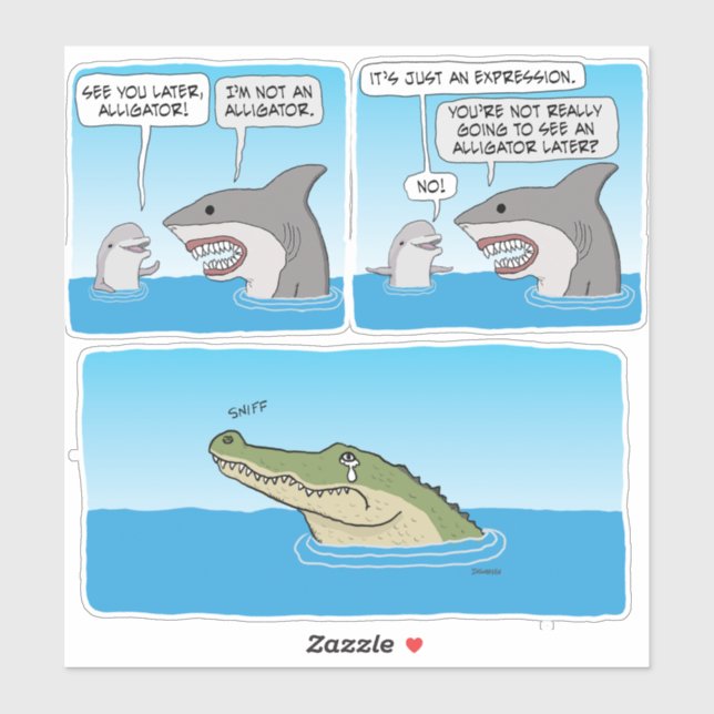 Funny Dolphin, Shark and Sad Alligator  Square Sti (Sheet)