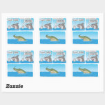 Funny Dolphin, Shark and Sad Alligator  Square Sticker<br><div class="desc">Here's a fun comic design that has become incredibly popular on Instagram (over 300, 000 likes). It features a conversation between a dolphin and a great white shark, plus a very sad alligator. "See you later, alligator" should never be said in jest, because you might hurt someone's feelings. And those...</div>