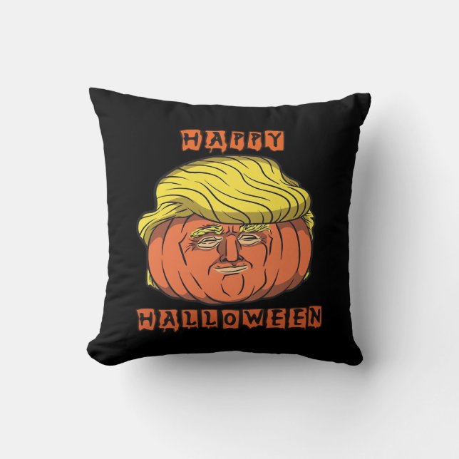 Funny Donald Pumpkin Halloween Throw Pillow (Front)