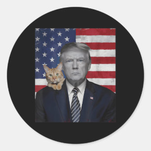 Funny Donald Trump And Cat Political Usa Flag Classic Round Sticker