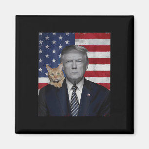 Funny Donald Trump And Cat Political Usa Flag Magnet