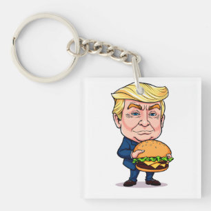 Funny Donald Trump Cartoon with Giant Burger Keychain