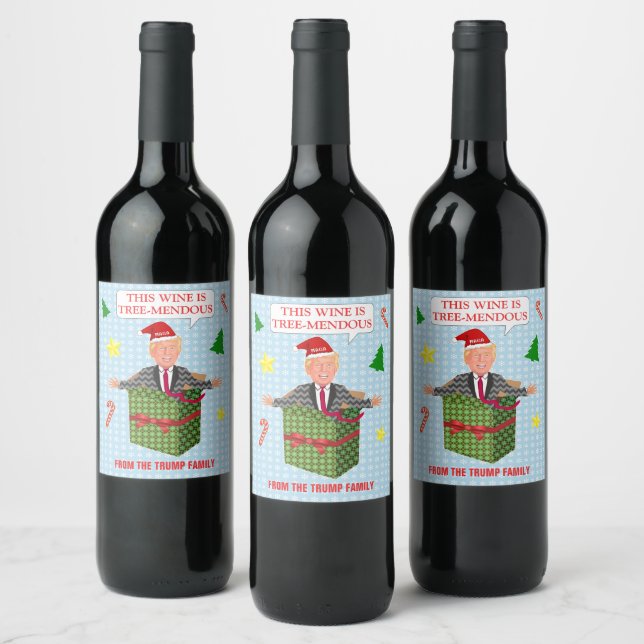 Funny Donald Trump Christmas Humour Tree-Mendous Wine Label (Bottles)