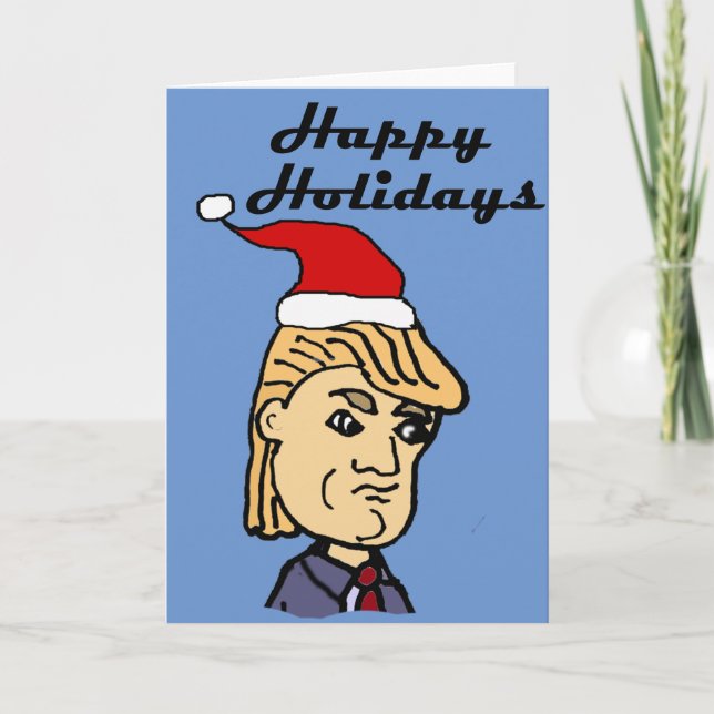 Funny Donald Trump in Santa hat Christmas Cartoon Holiday Card (Front)