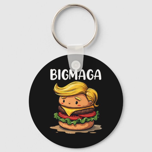 Funny Donald Trump Making French Fries Hamburger B Keychain (Front)