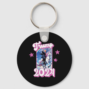 Funny Donald Trump Riding An Unicorn. Pink Trump 2 Keychain
