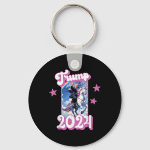 Funny Donald Trump Riding An Unicorn. Pink Trump Keychain