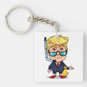 Funny Donald Trump Snorkel Cartoon with Rubber Duc Keychain