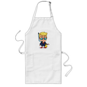 Funny Donald Trump Snorkel Cartoon with Rubber Duc Long Apron