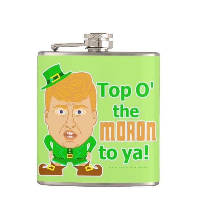 Funny Donald Trump St Patricks Day Leprechaun Hip Flask (Front)