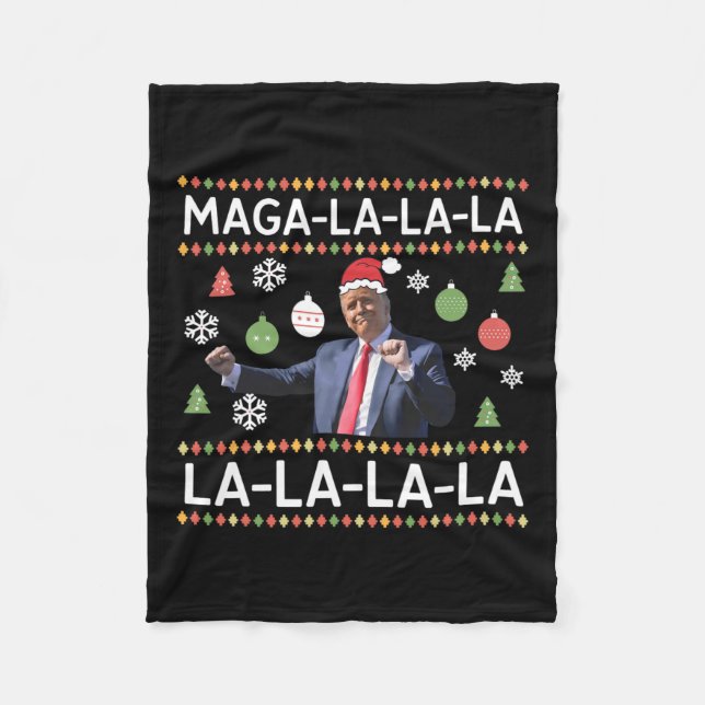 Funny Donald Trump Ugly Christmas Sweater. La La L Fleece Blanket (Front)