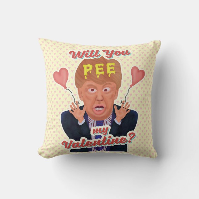 Funny Donald Trump Valentine's Day Pee Tape Joke Throw Pillow (Front)