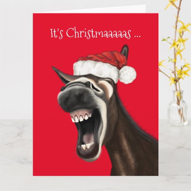 Funny Donkey Christmas Card (Yellow Flower)