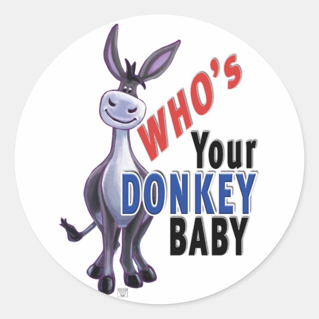 Funny Donkey, Who is Your Donkey Baby Classic Round Sticker (Front)