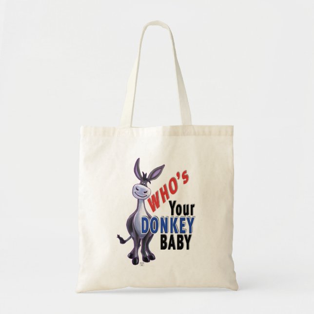 Funny Donkey, Who is Your Donkey Baby Tote Bag (Front)