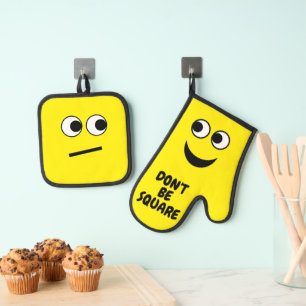 Funny Don't Be Square Cartoon Oven Mitt & Pot Holder Set