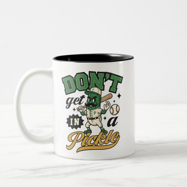 Funny Don't Get In A Pickle Baseball Pun  Two-Tone Coffee Mug (Left)