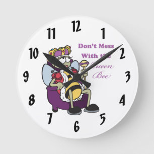 funny dont mess with the queen bee design round clock