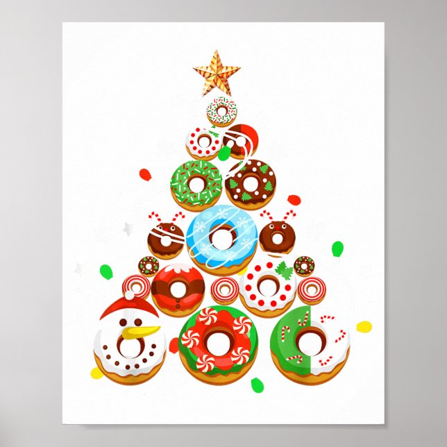Funny Donuts Christmas Tree Lights Xmas Pjs Boys K Poster (Front)