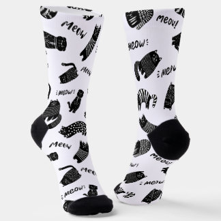 Funny Doodle Black and White Cat Socks