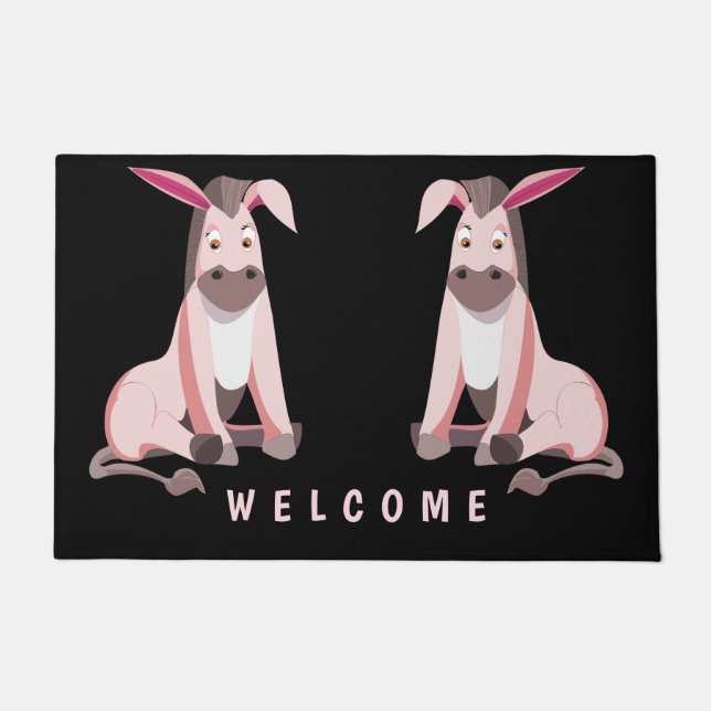 Funny Doormat with Pink Donkey - Welcome (Front)