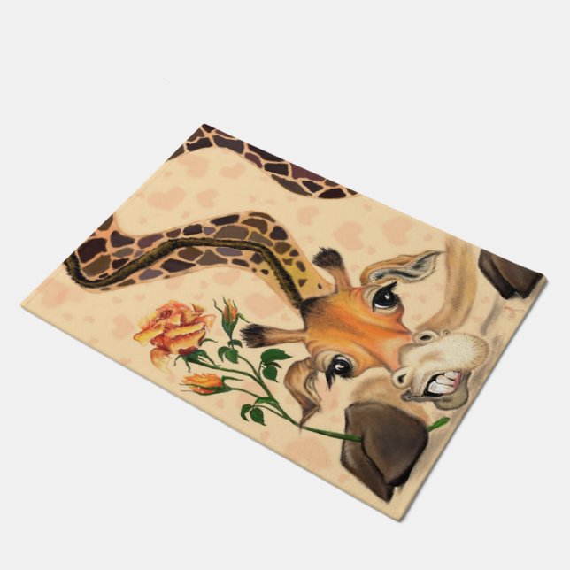 Funny Doormat withy Romantic Giraffe Gentleman (Angled)