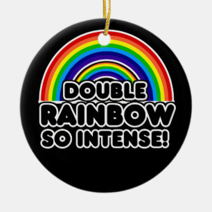 Funny Double Rainbow OMG Ceramic Ornament