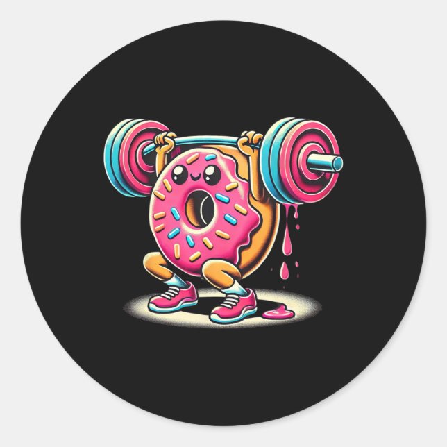 Funny Doughnut Bodybuilding Weightlifting Food Gym Classic Round Sticker (Front)