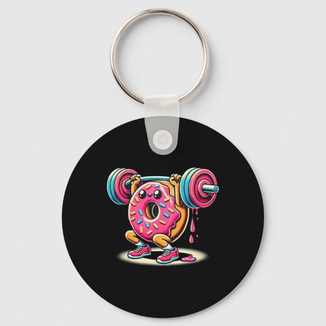 Funny Doughnut Bodybuilding Weightlifting Food Gym Keychain (Front)